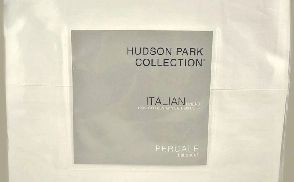 Hudson Park Italian Linens Cotton Percale Sateen Cuff KING Flat Sheet White